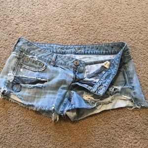 Distressed jean shorts